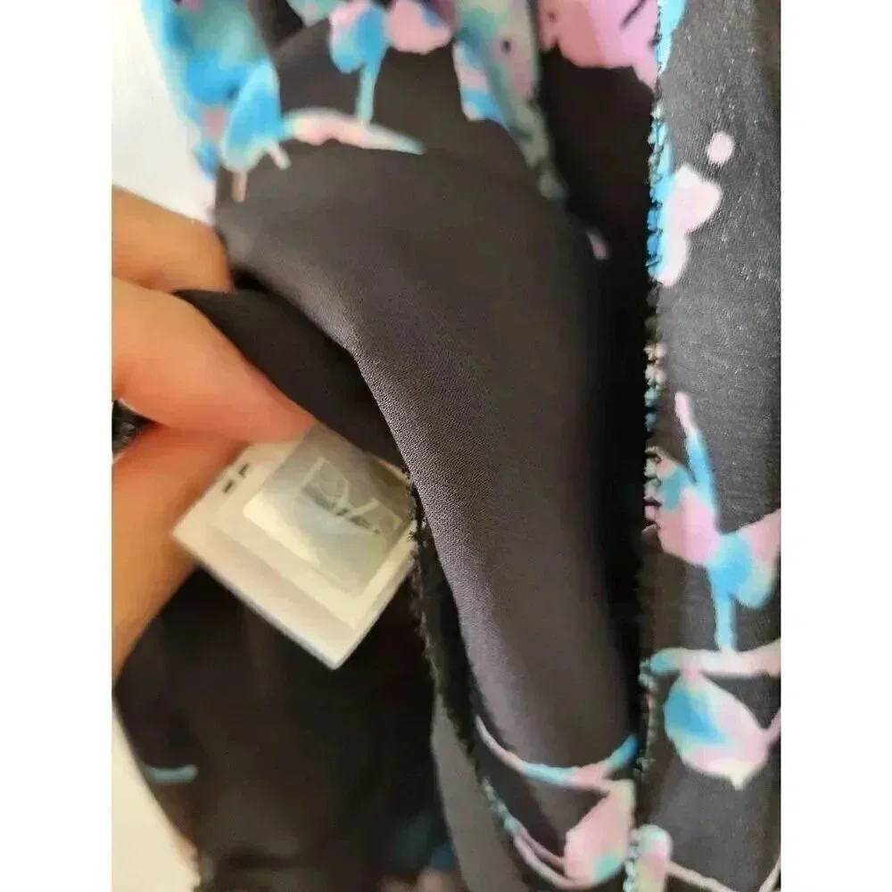 Diane von Furstenberg DVF Lexi Floral Silk Daze Sky Mauve Top Black S $298